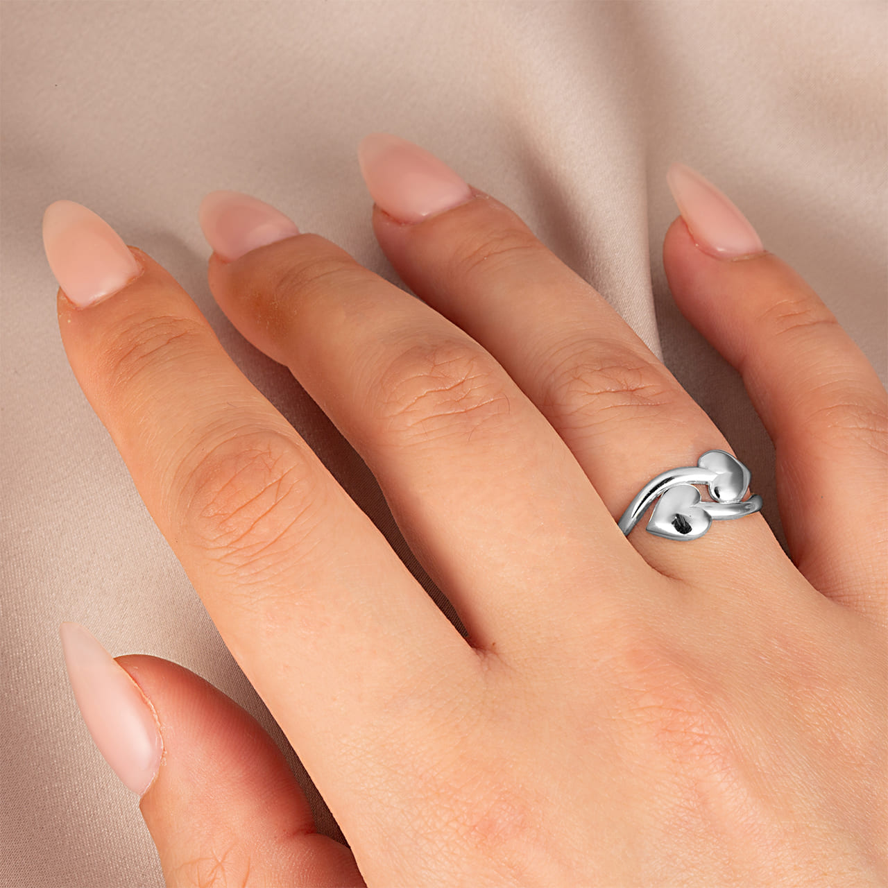 Sterling Silver Double Heart Love Band Ring, view 2