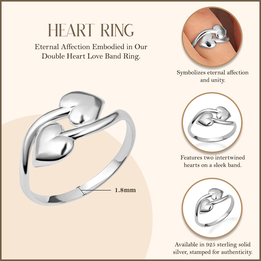 Sterling Silver Double Heart Love Band Ring, view 3