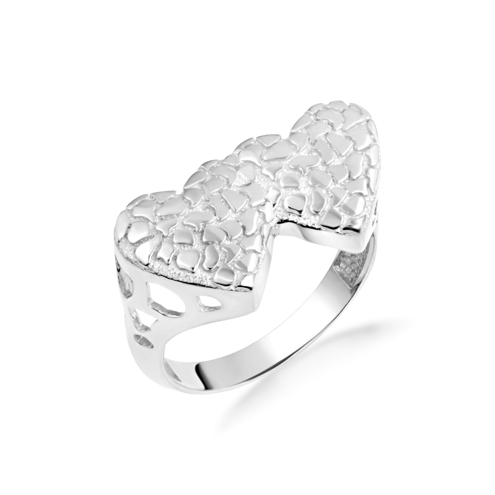 Sterling Silver Double Heart Nugget Ring