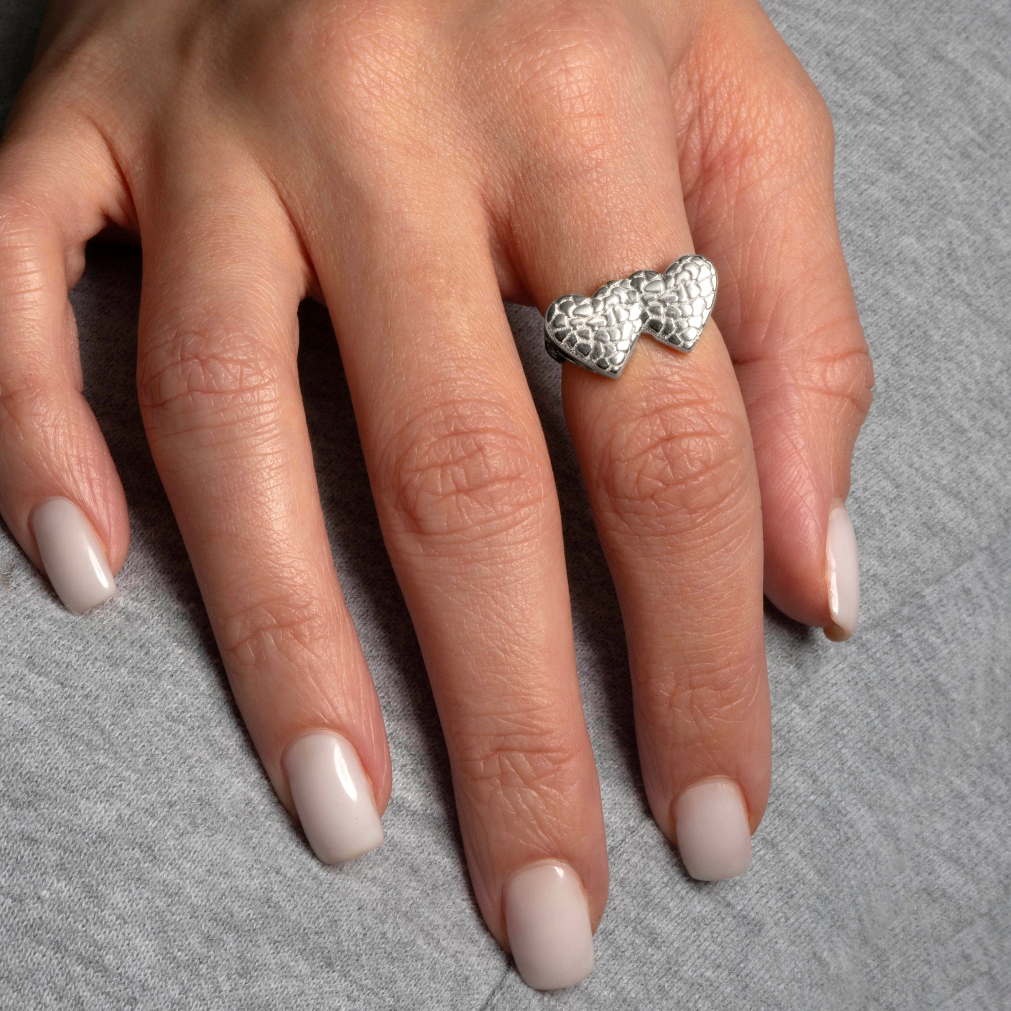Sterling Silver Double Heart Nugget Ring, view 2