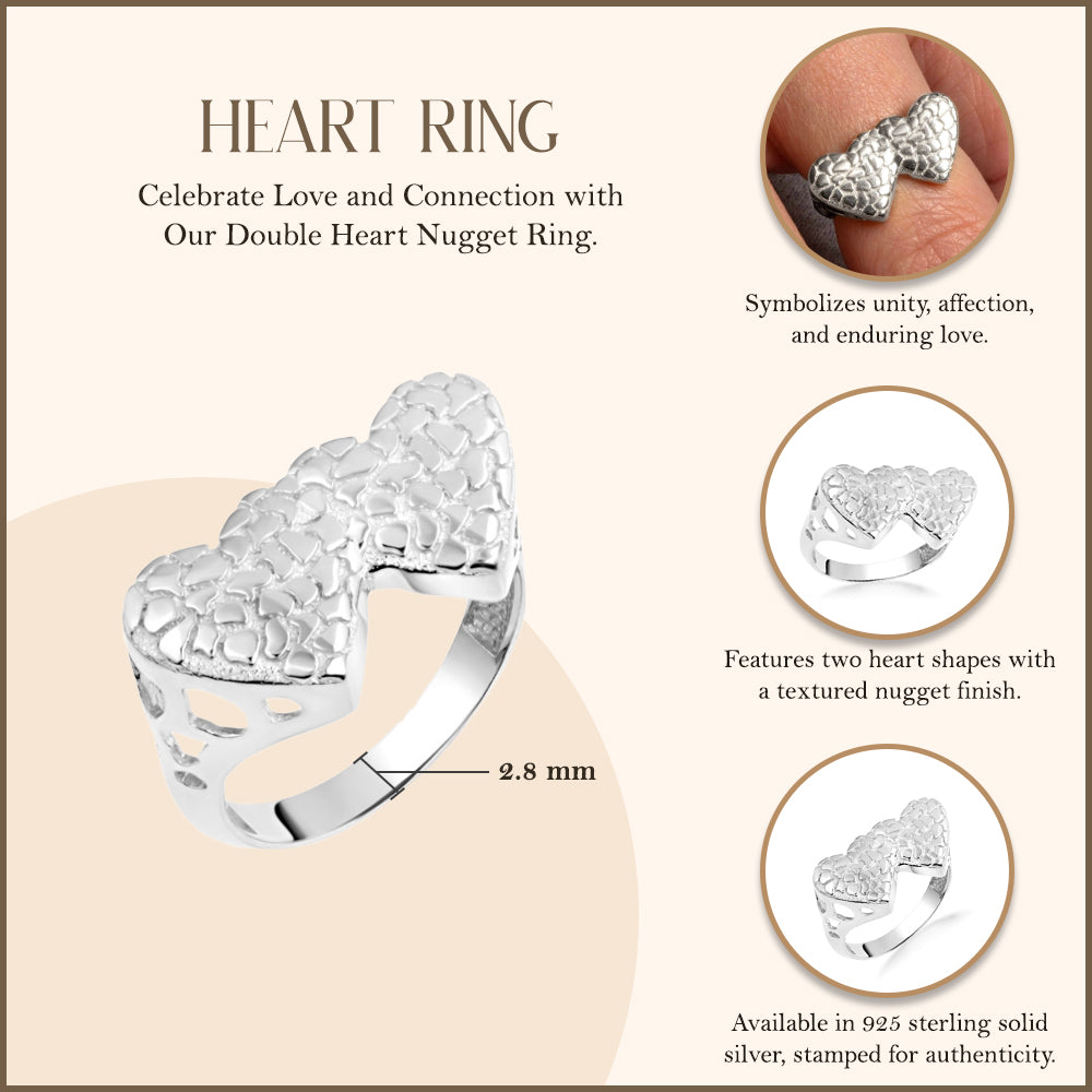 Sterling Silver Double Heart Nugget Ring, view 3