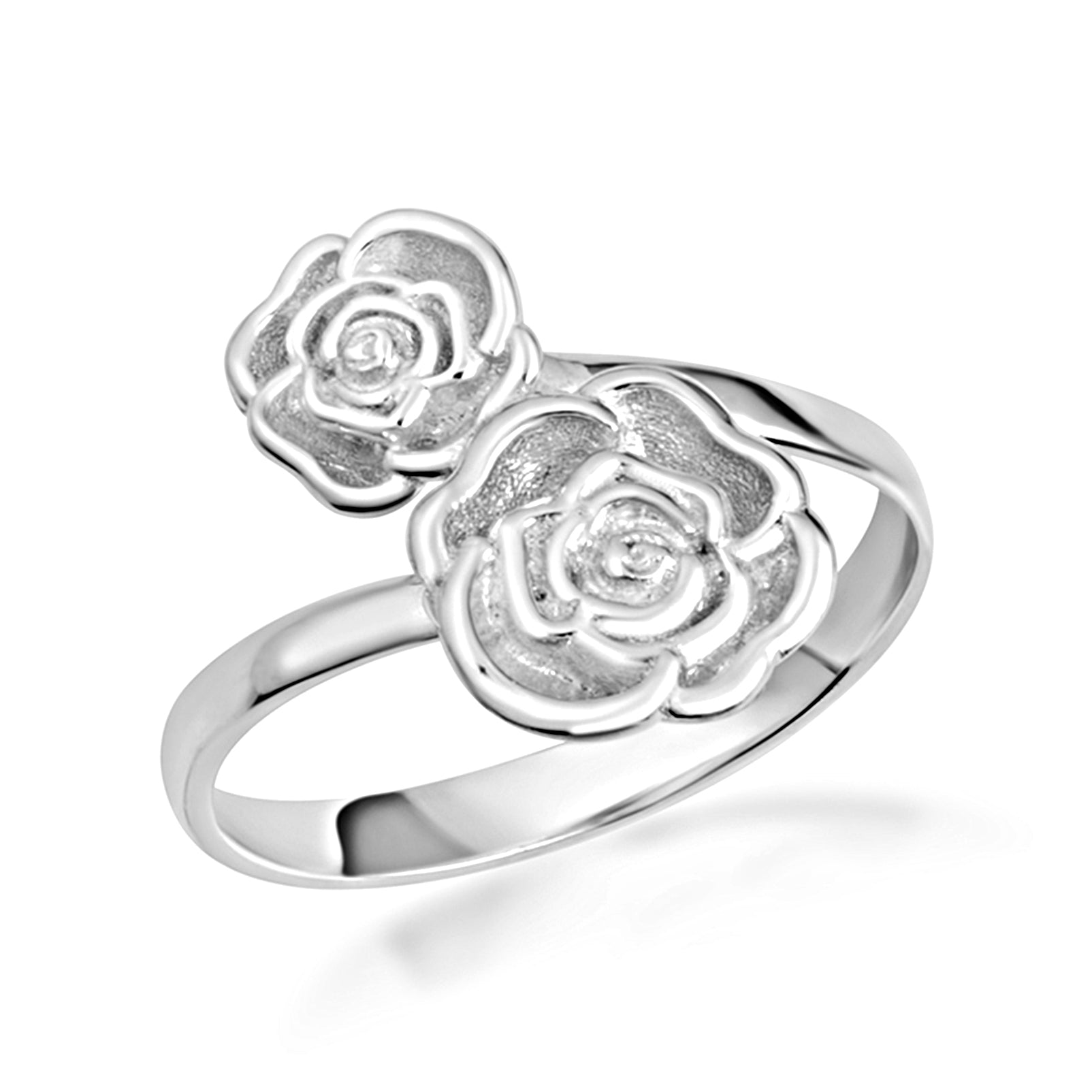 Sterling Silver Double Rose Flower Band Ring