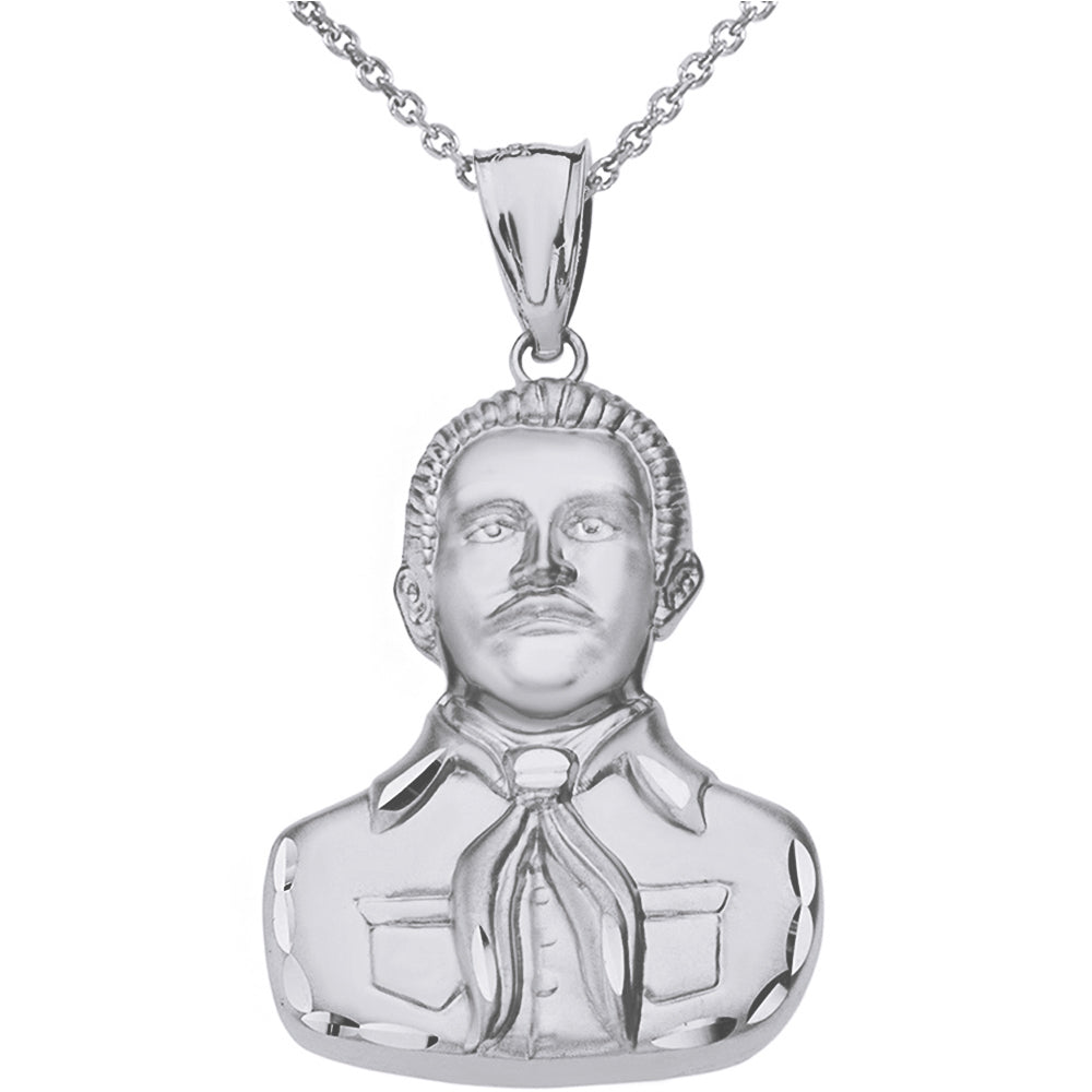 Sterling Silver Double Sided Diamond Cut Malverde Pendant Necklace