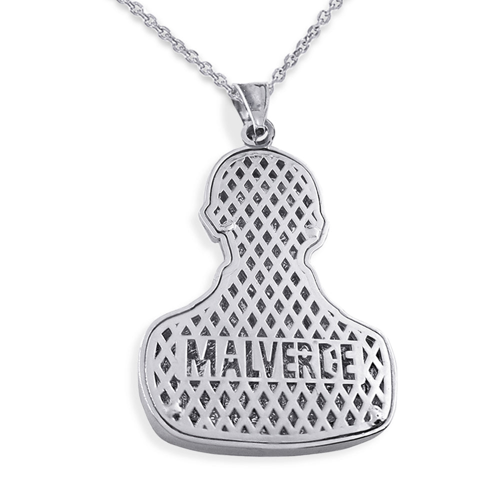 Sterling Silver Double Sided Diamond Cut Malverde Pendant Necklace, view 2