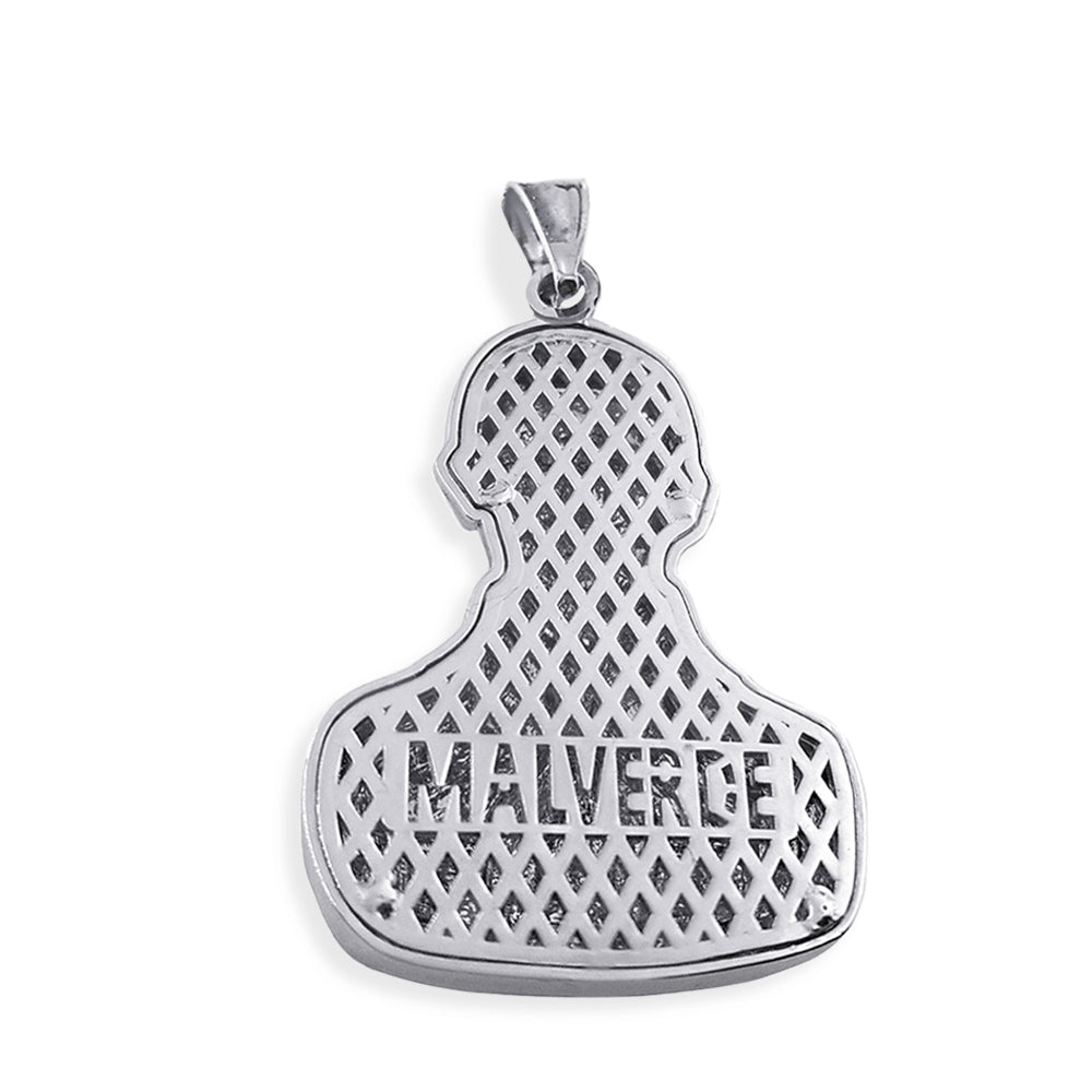 Sterling Silver Double Sided Diamond Cut Malverde Pendant Necklace, view 4