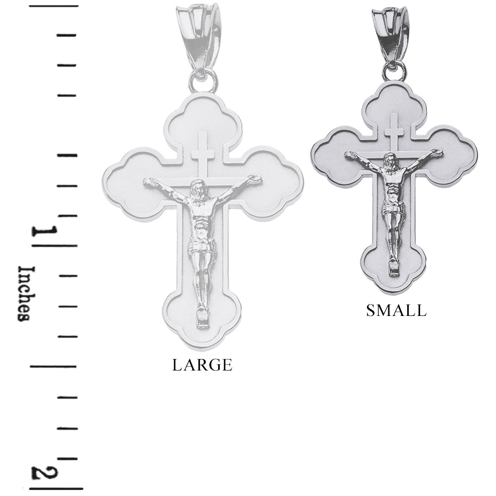 Sterling Silver Double Sided Eastern Orthodox Russian Crucifix Pendant Necklace 1.20" (Small), view 2