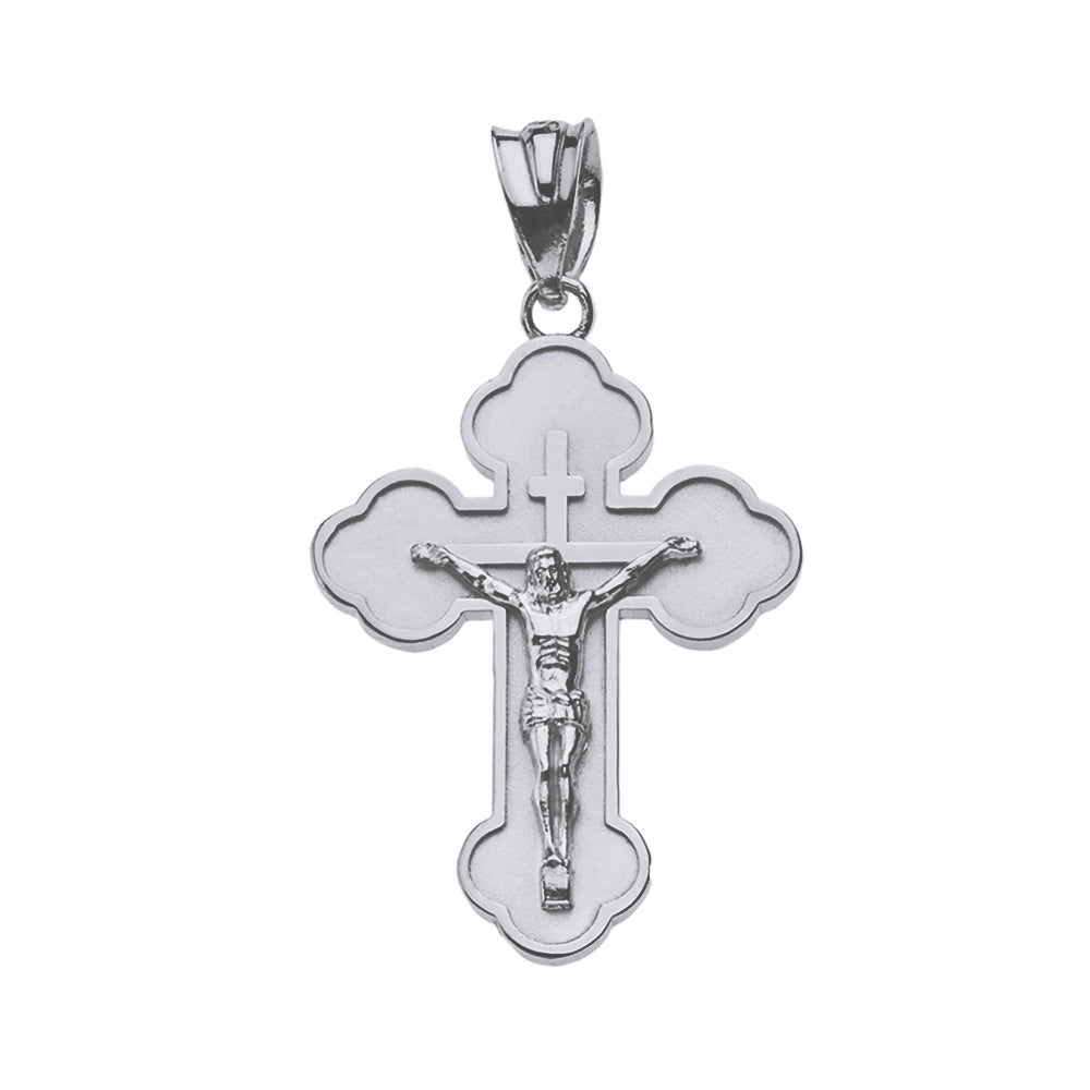 Sterling Silver Double Sided Eastern Orthodox Russian Crucifix Pendant Necklace 1.20" (Small), view 3