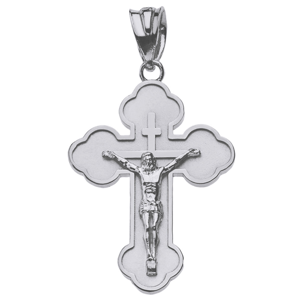 Sterling Silver Double Sided Eastern Orthodox Russian Crucifix Pendant Necklace 1.40" (Large), view 2