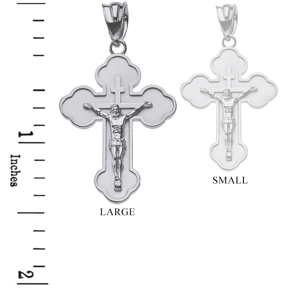 Sterling Silver Double Sided Eastern Orthodox Russian Crucifix Pendant Necklace 1.40" (Large), view 3