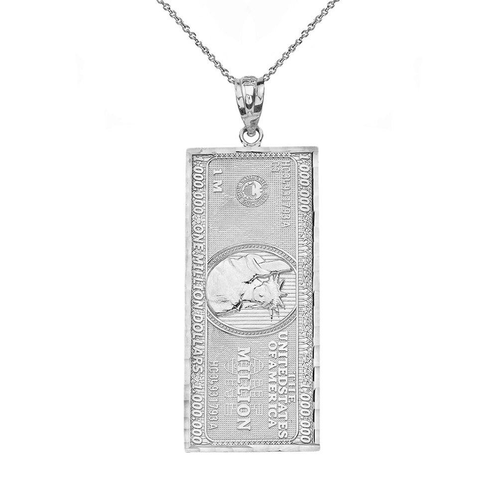 Sterling Silver Double Sided Million Dollar Bill Money Pendant Necklace (Medium)