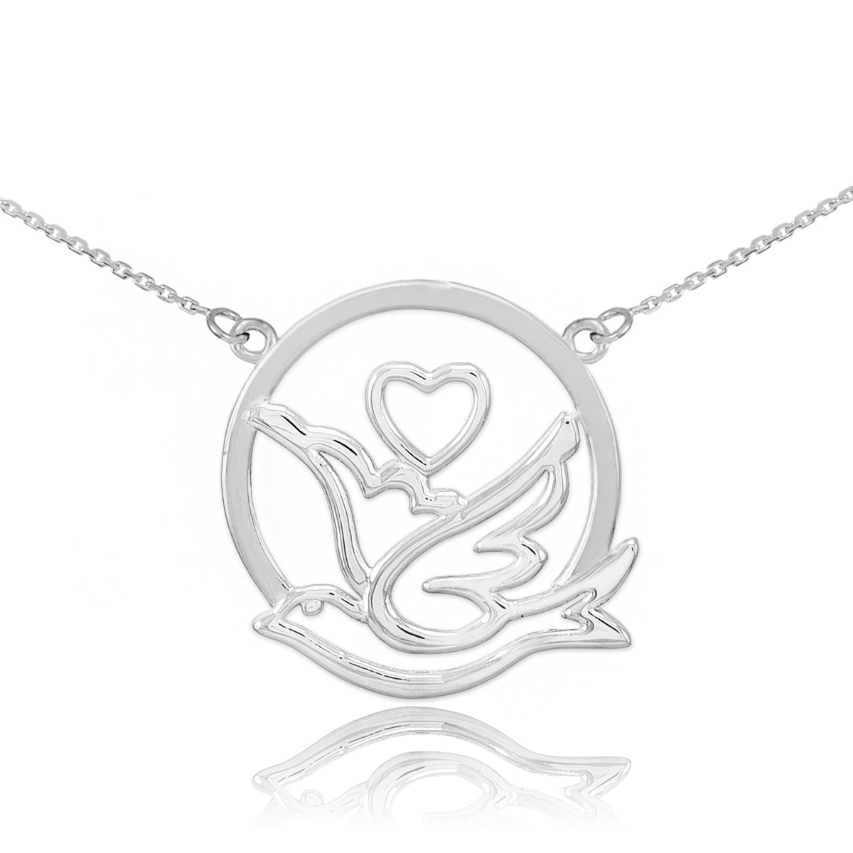 Sterling Silver Dove with Heart Necklace