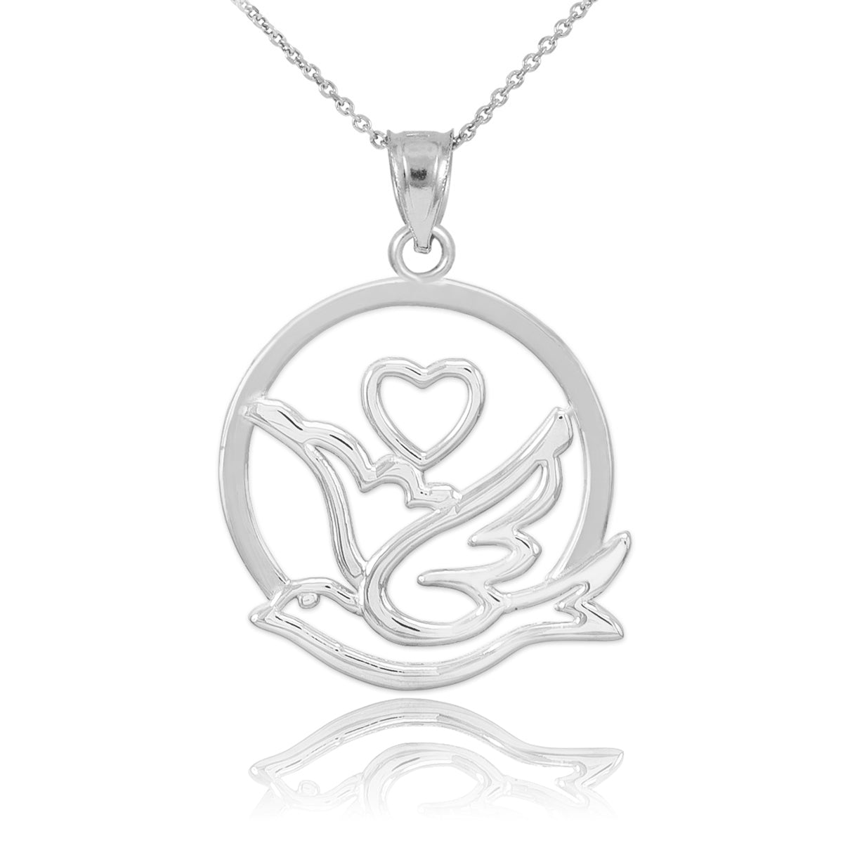 Sterling Silver Dove with Heart Pendant Necklace