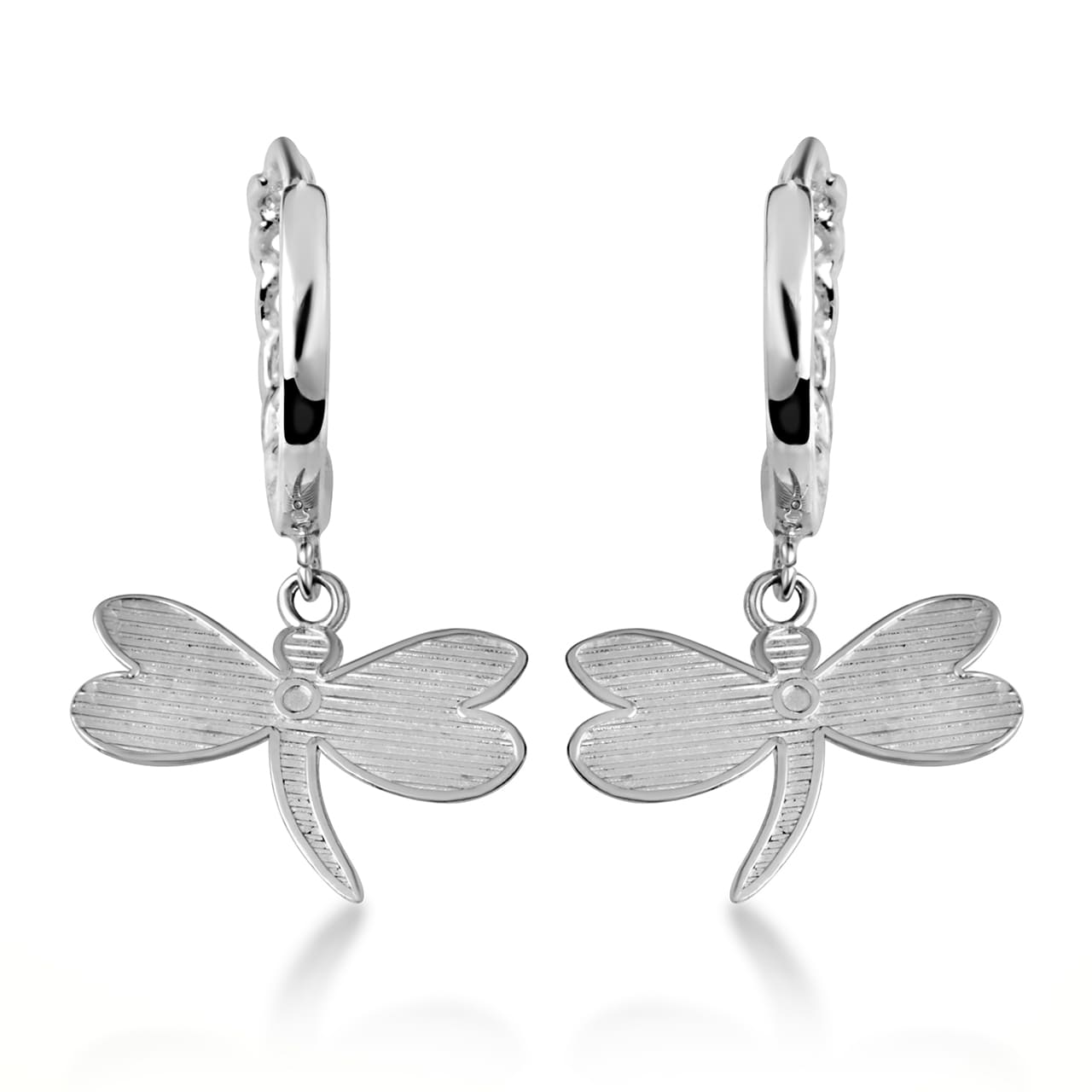 Sterling Silver Dragonfly Nature Cuban Link Huggie Hoop Earrings, view 5