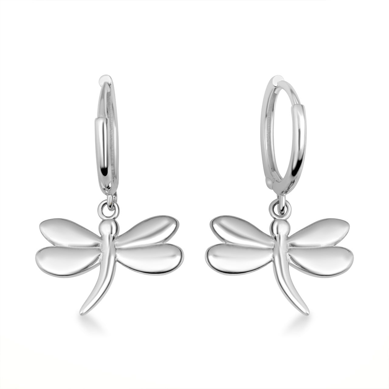 Sterling Silver Dragonfly Nature Drop Huggie Hoop Earrings