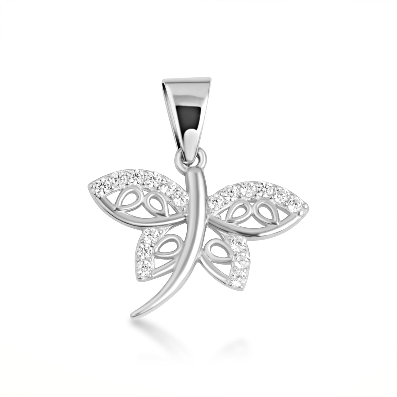 Sterling Silver Dragonfly Studded Nature Pendant Necklace
