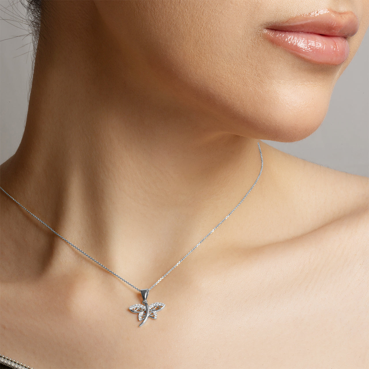 Sterling Silver Dragonfly Studded Nature Pendant Necklace, view 2