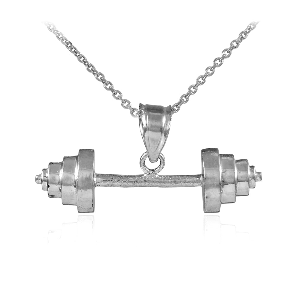 Sterling Silver Dumbbell Charm Sports Pendant Necklace