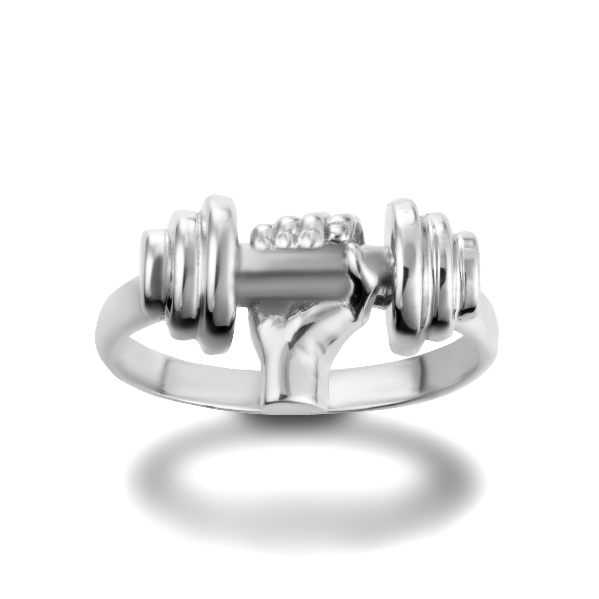 Sterling Silver Dumbbell Weightlifting Fitness Ring, view 2