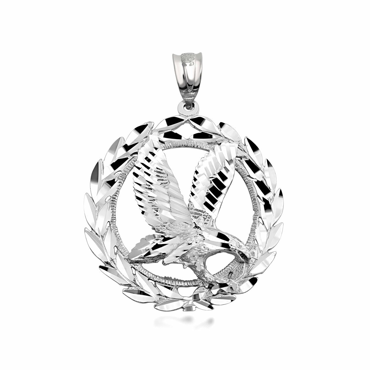 Sterling Silver Eagle in Wreath Pendant Necklace
