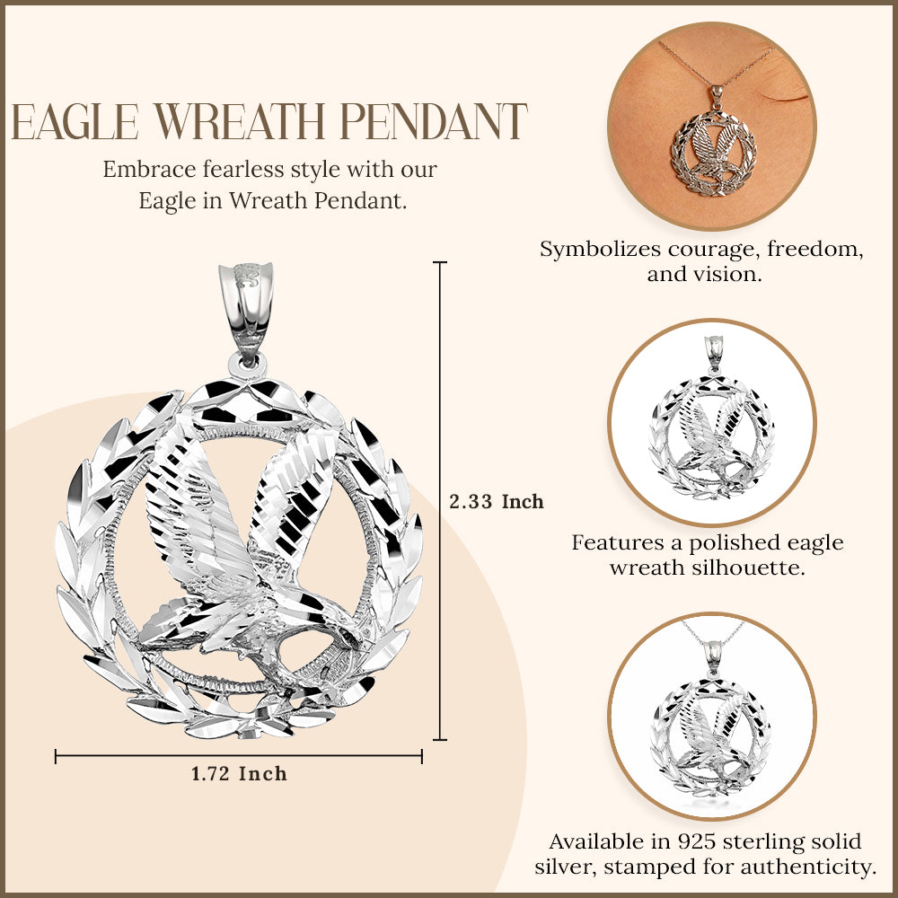Sterling Silver Eagle in Wreath Pendant Necklace, view 3