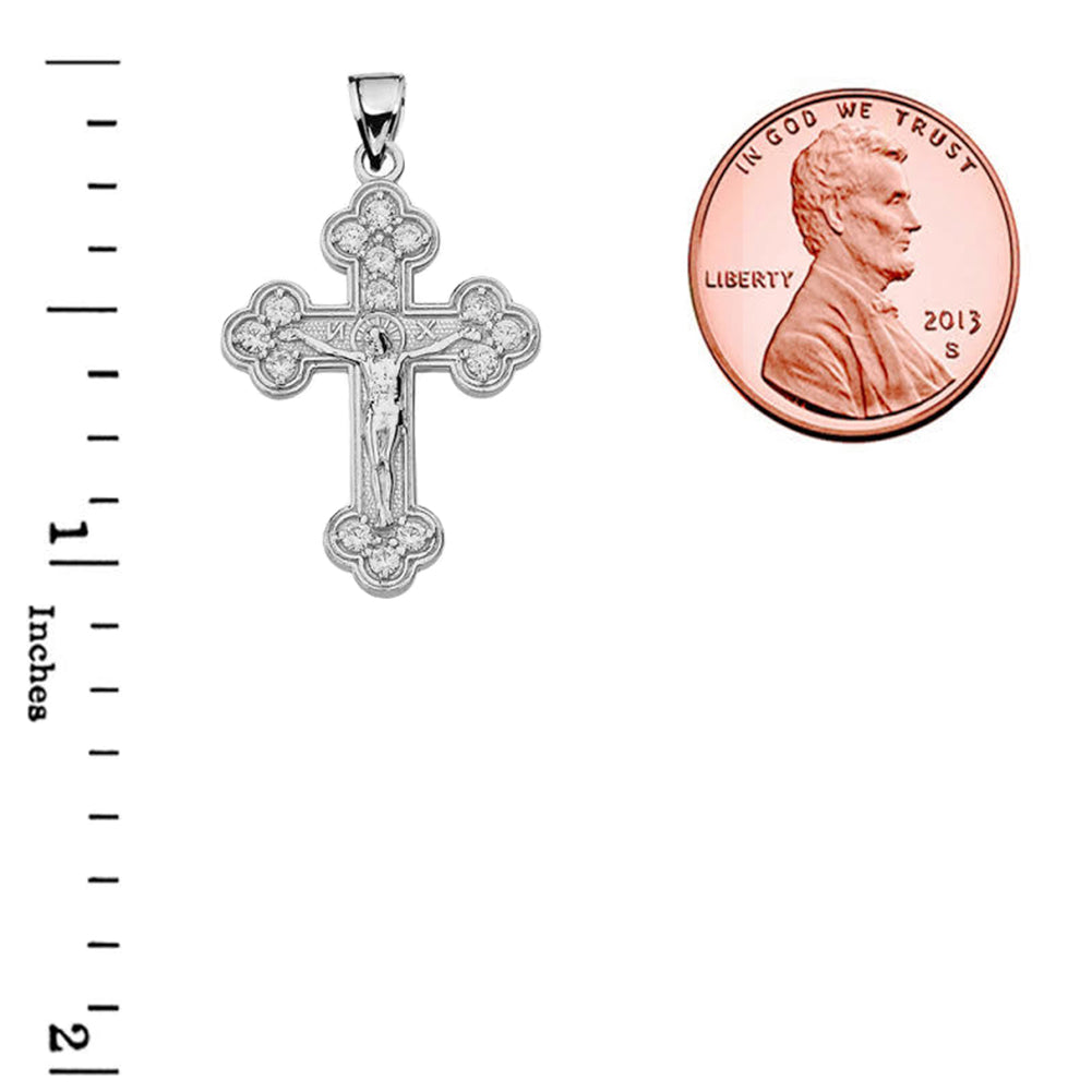 Sterling Silver Eastern Orthodox C.Z Crucifix Pendant Necklace, view 3