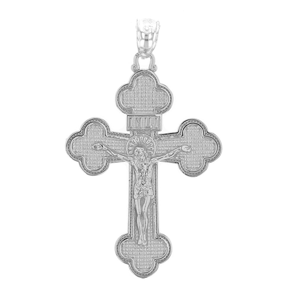 Sterling Silver Eastern Orthodox Crucifix Cross Pendant Necklace, view 2