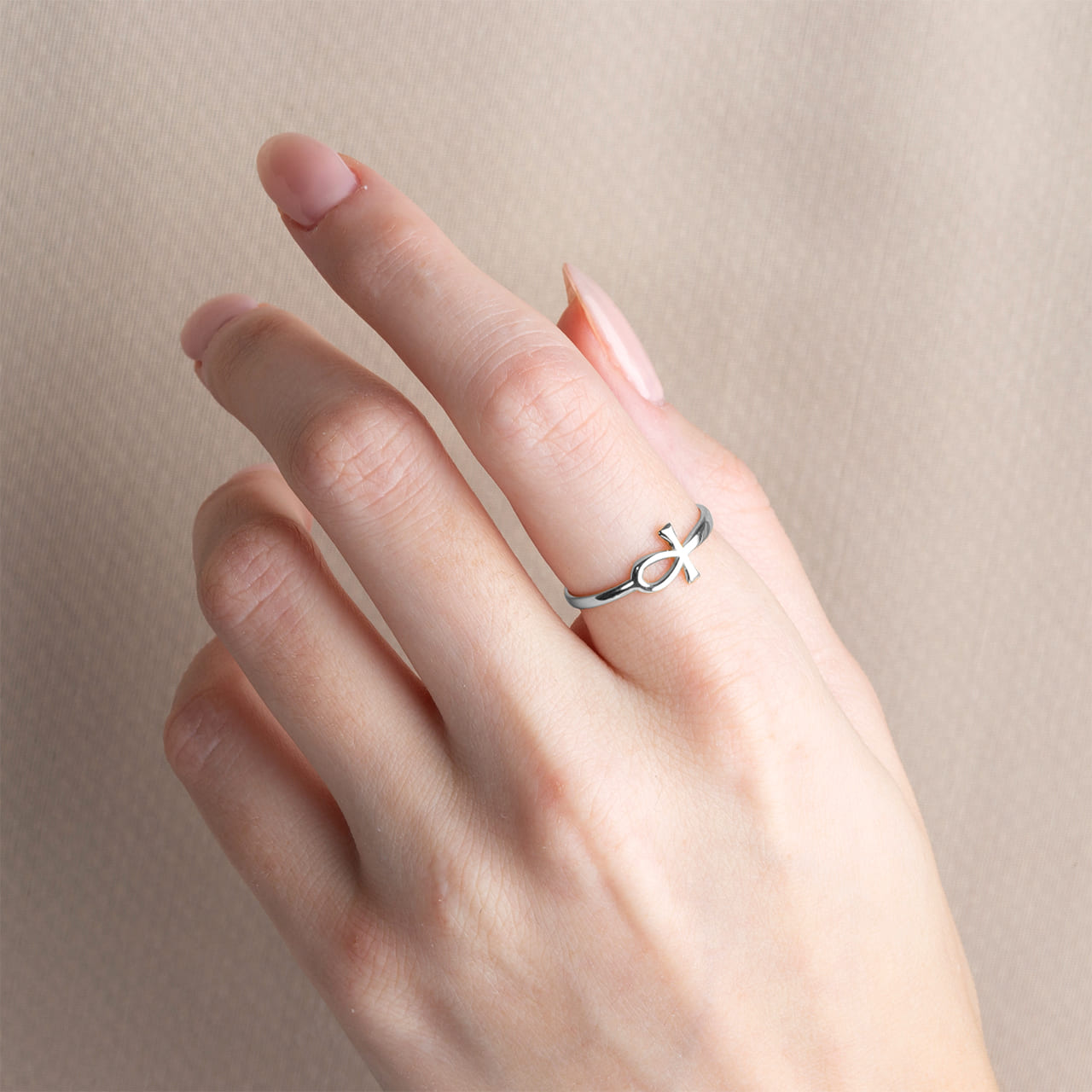 Sterling Silver Egyptian Ankh Cross Band Ring, view 2