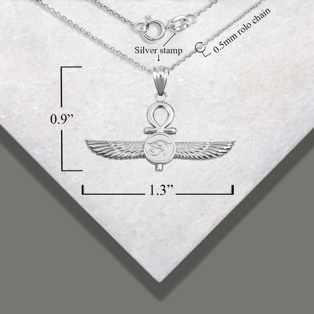 Sterling Silver Egyptian Ankh Cross Eye Of Horus Wedjat Winged Goddess Isis Protection Pendant Necklace, view 5