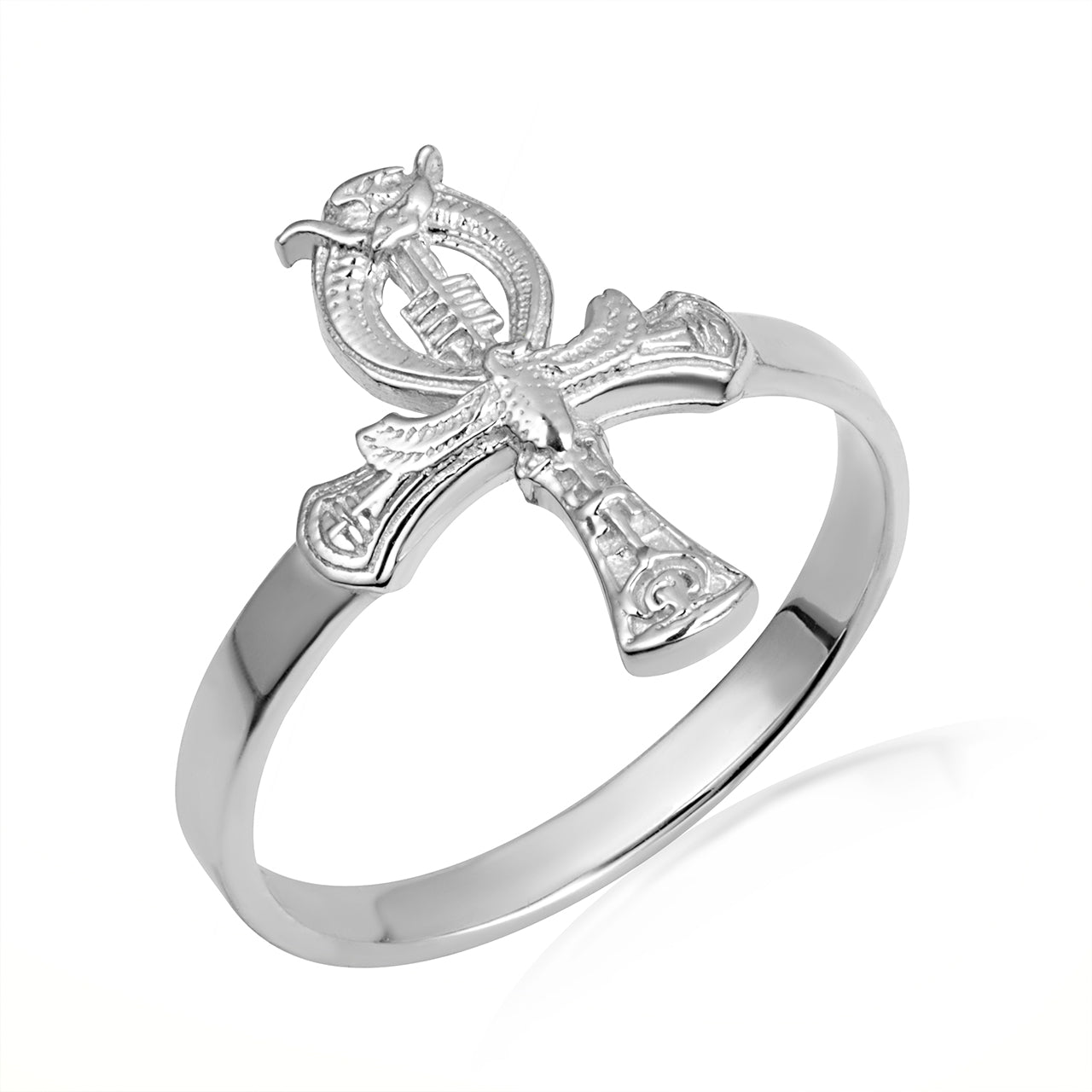 Sterling Silver Egyptian Ankh Cross Hieroglyphics Ring