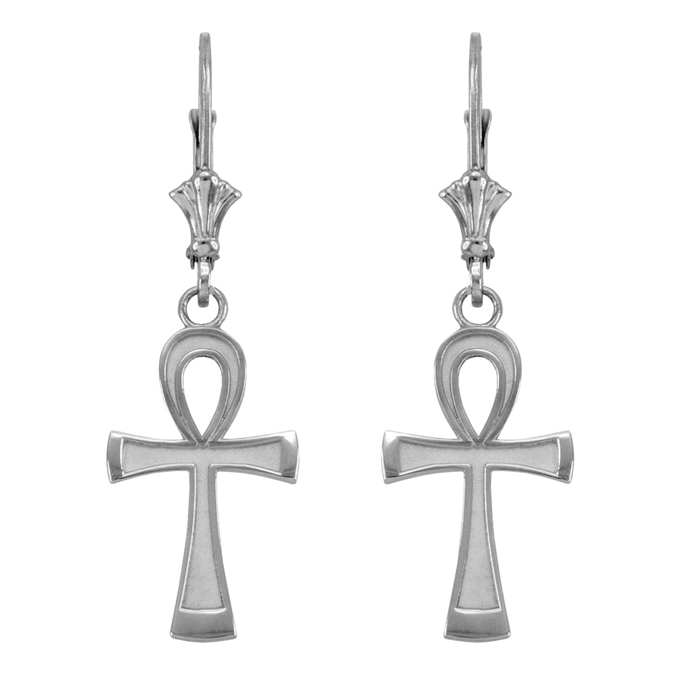 Sterling Silver Egyptian Ankh Cross Leverback Earrings