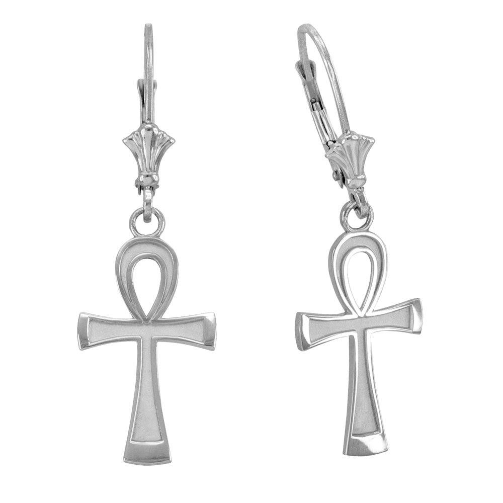Sterling Silver Egyptian Ankh Cross Leverback Earrings, view 2