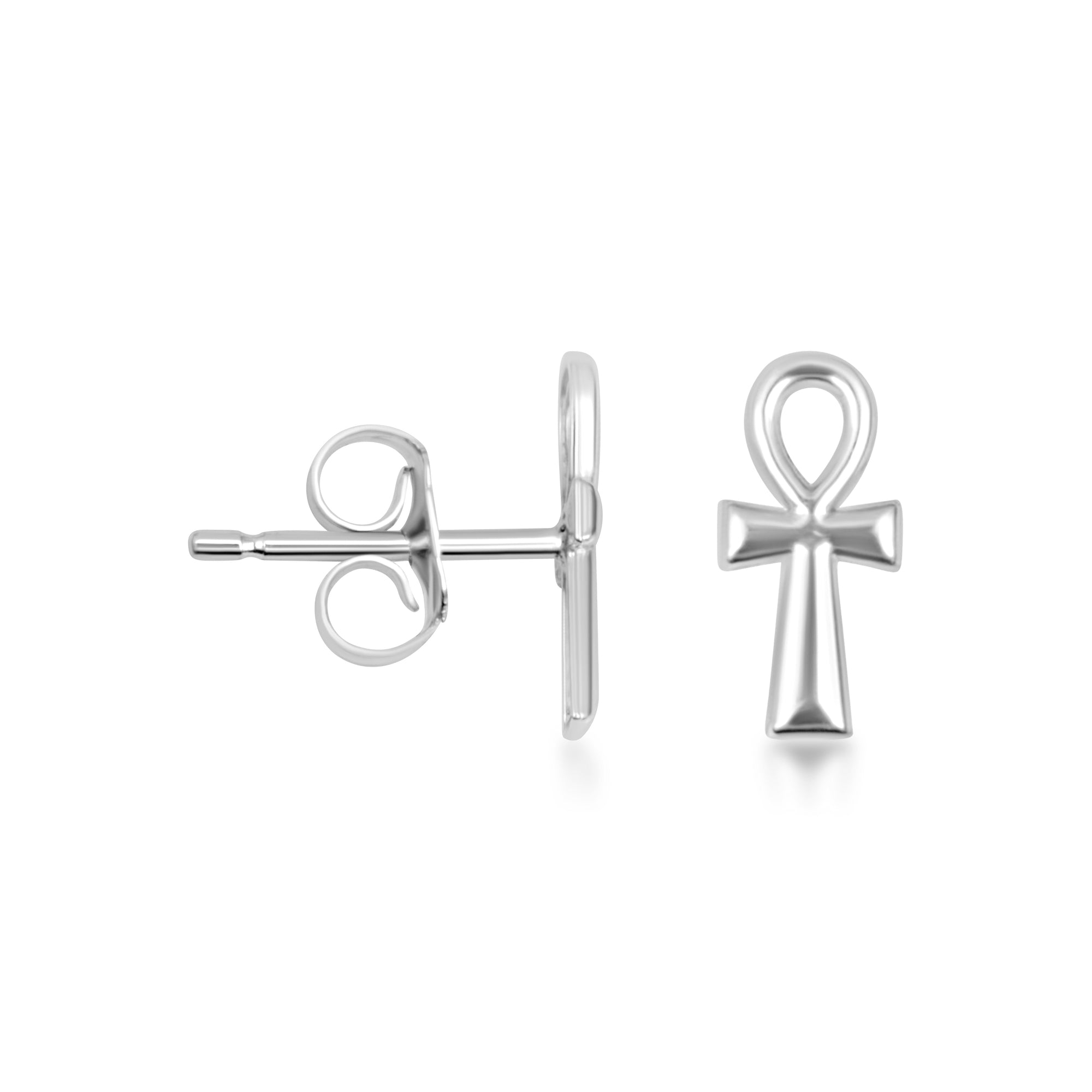 Sterling Silver Egyptian Ankh Cross Stud Earrings