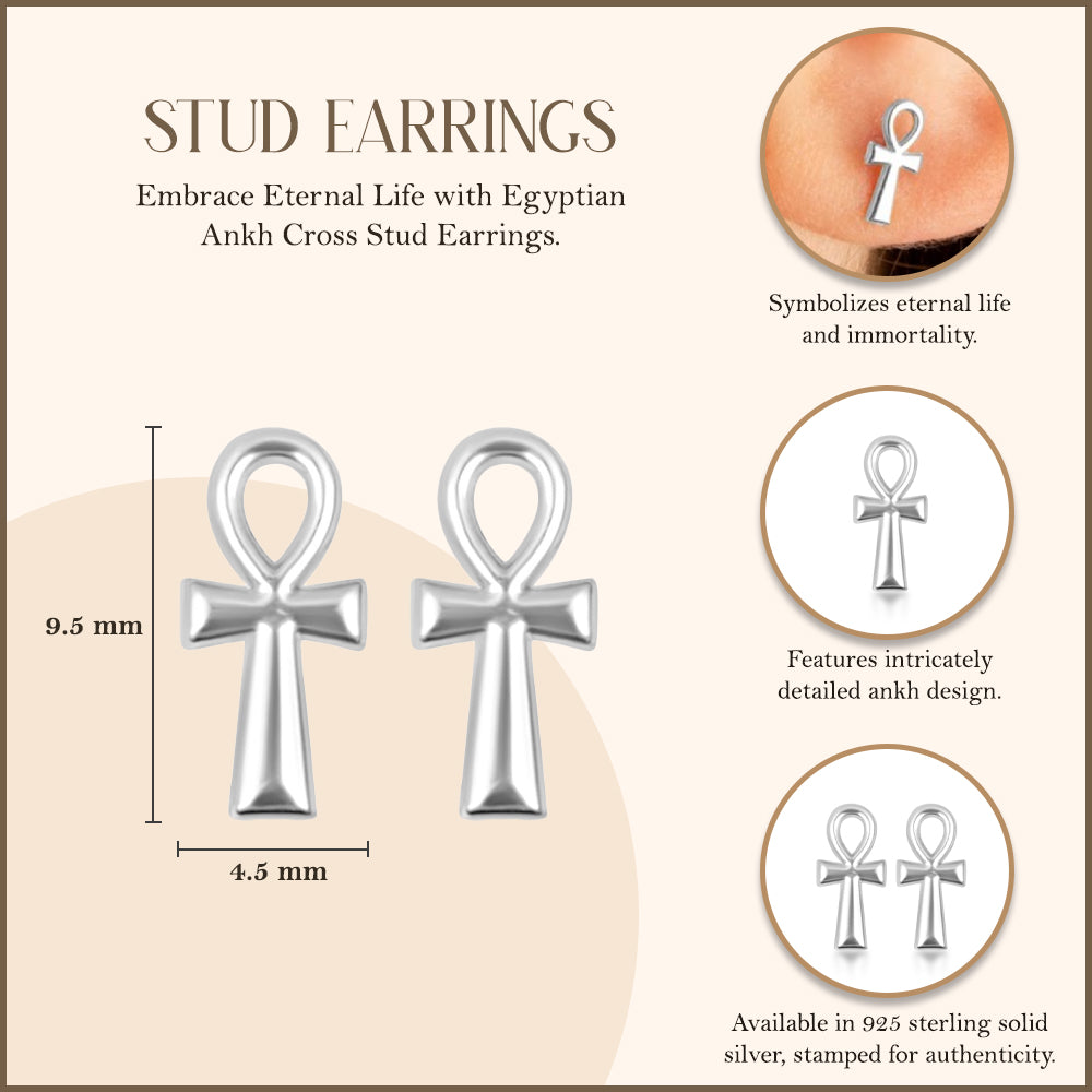Sterling Silver Egyptian Ankh Cross Stud Earrings, view 3