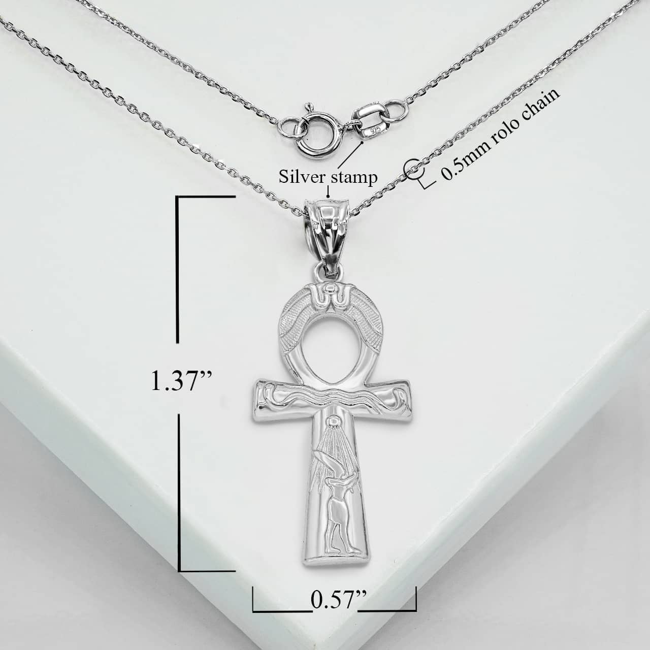 Sterling Silver Egyptian Cross Ankh Pendant Necklace, view 3