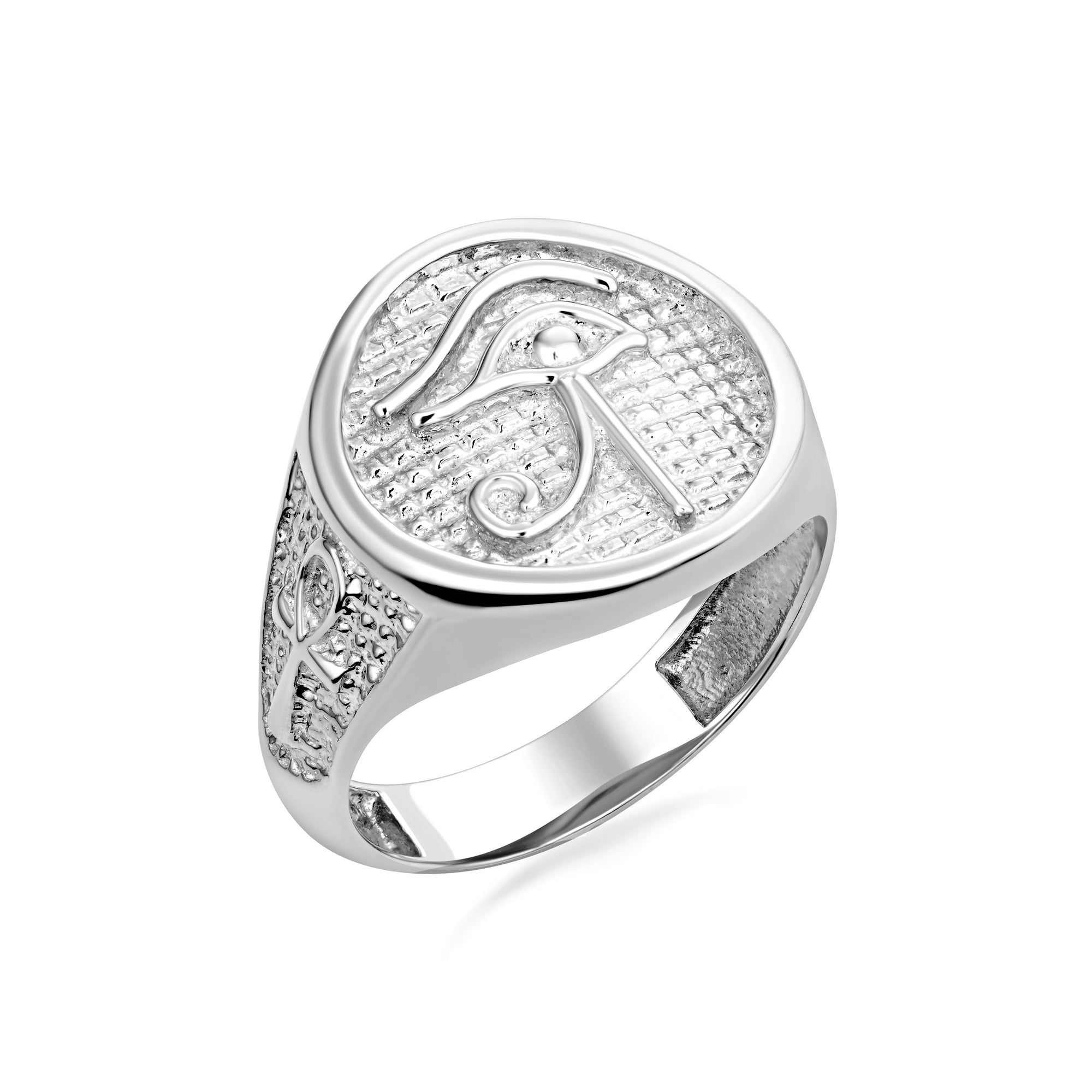 Sterling Silver Egyptian Eye of Horus Ankh Cross Beaded Signet Ring