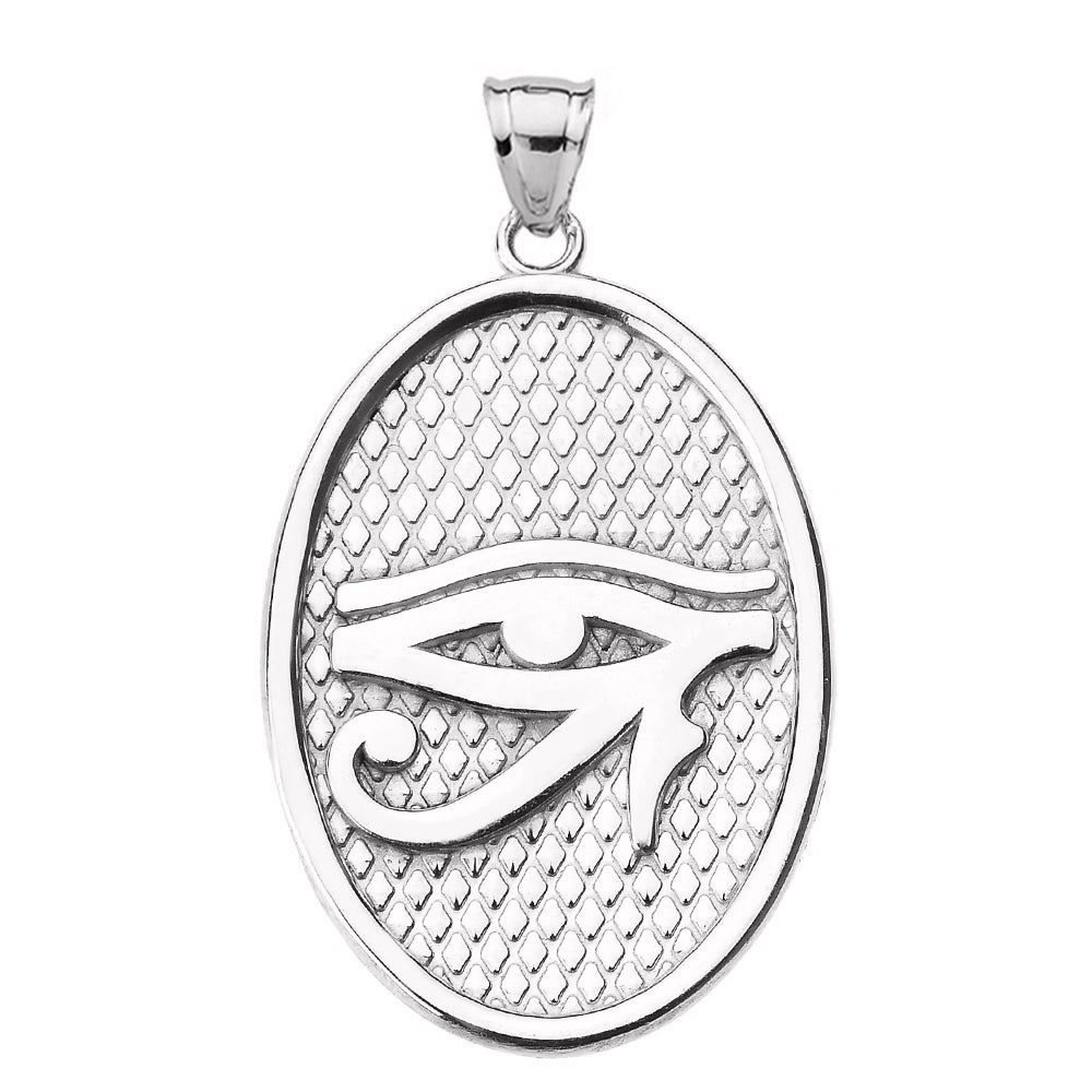 Sterling Silver Egyptian Eye of Horus Oval Amulet Pendant Necklace