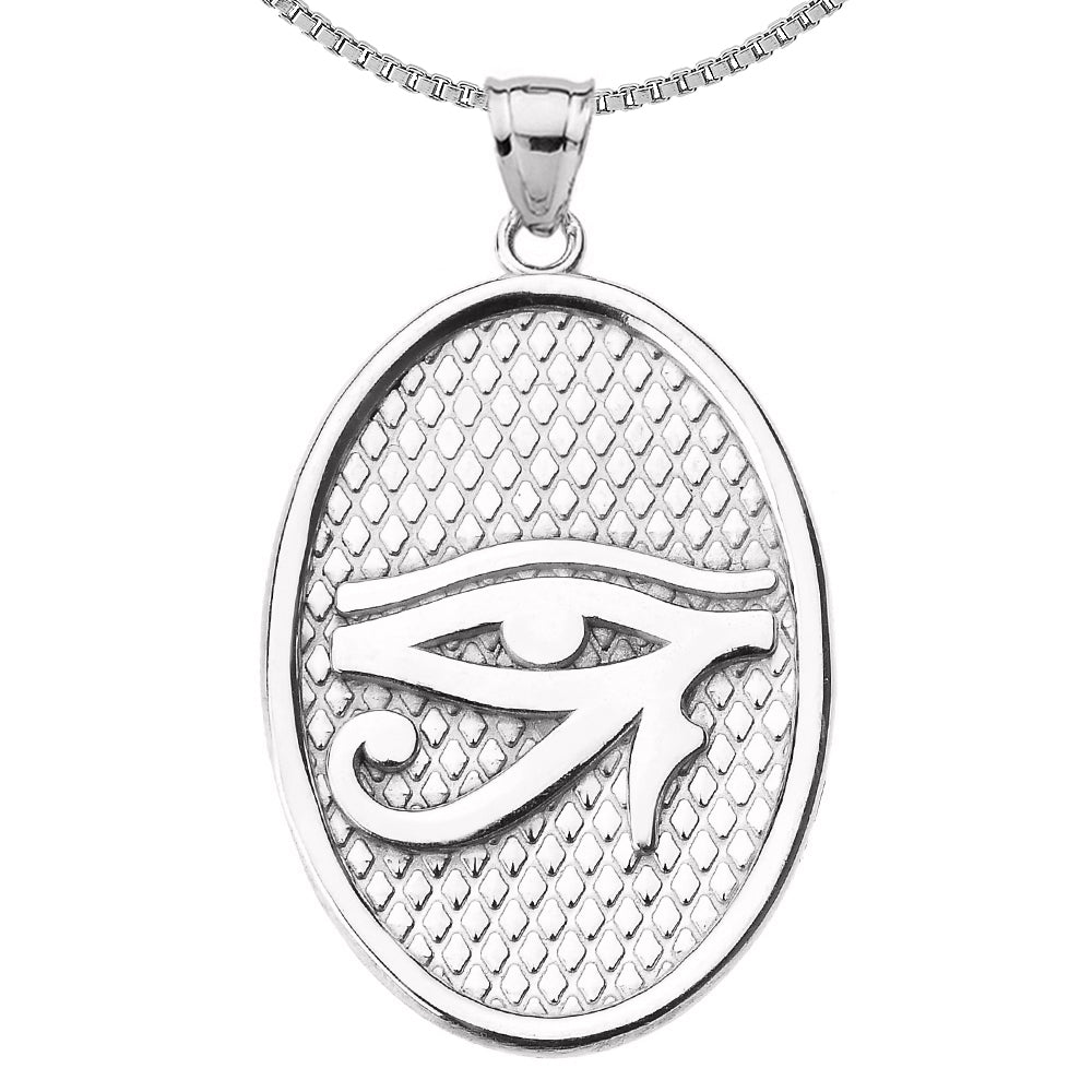 Sterling Silver Egyptian Eye of Horus Oval Amulet Pendant Necklace, view 2