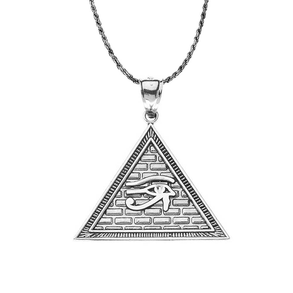 Sterling Silver Egyptian Eye of Horus/Providence Wadjat Pyramid Oxidized Pendant Necklace