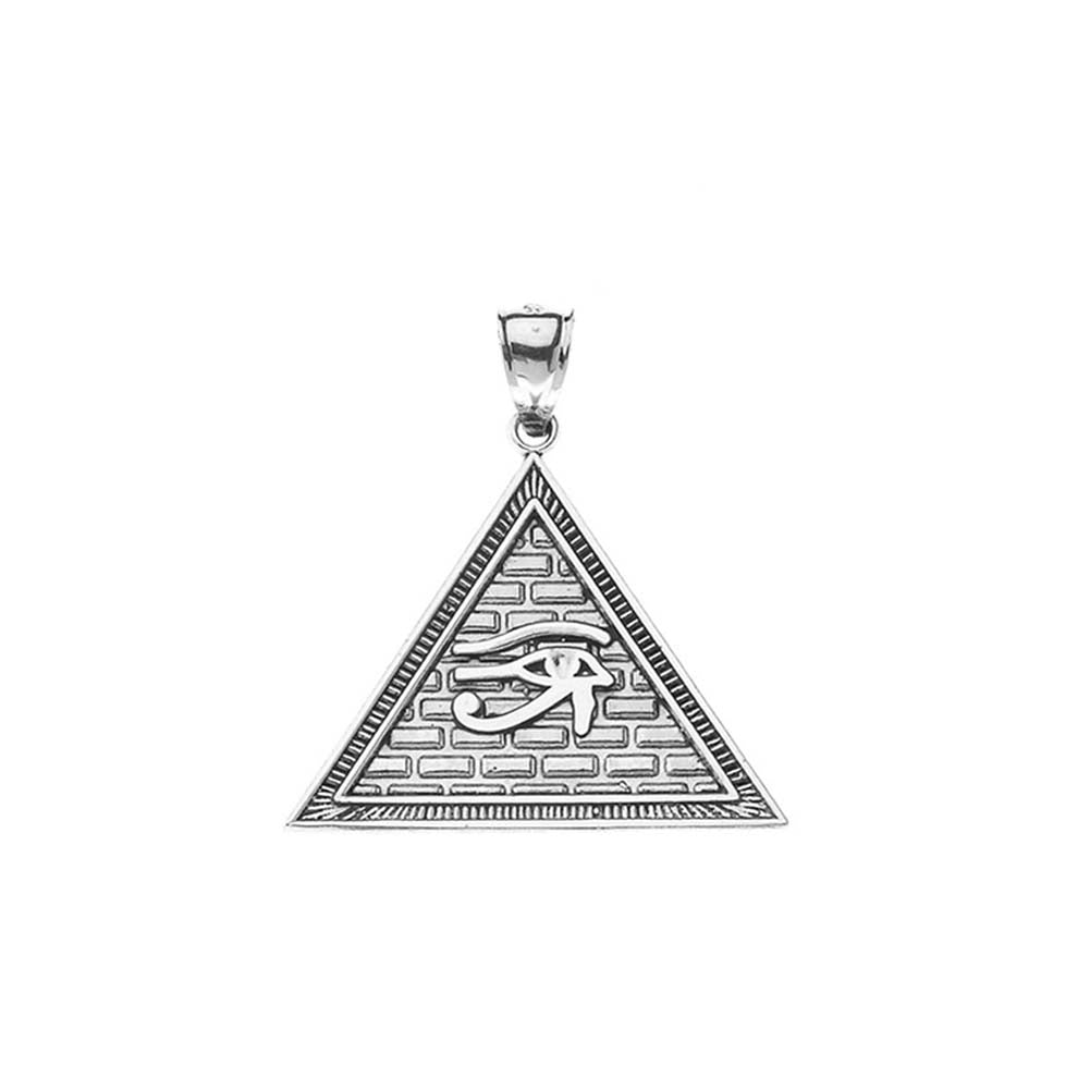 Sterling Silver Egyptian Eye of Horus/Providence Wadjat Pyramid Oxidized Pendant Necklace, view 2