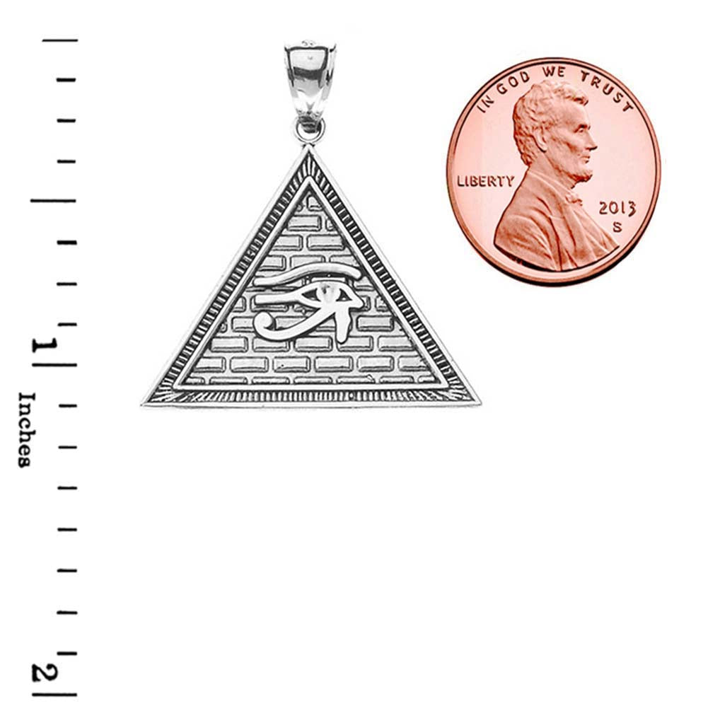 Sterling Silver Egyptian Eye of Horus/Providence Wadjat Pyramid Oxidized Pendant Necklace, view 3
