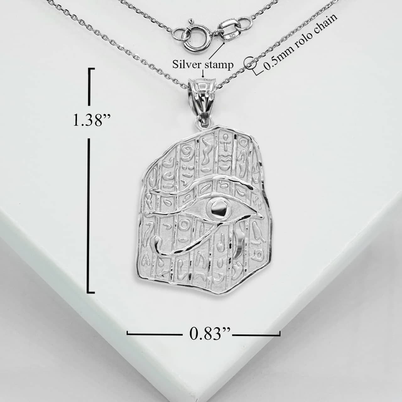 Sterling Silver Egyptian Eye of Horus Wadjet Hieroglyphics Pendant Necklace, view 4