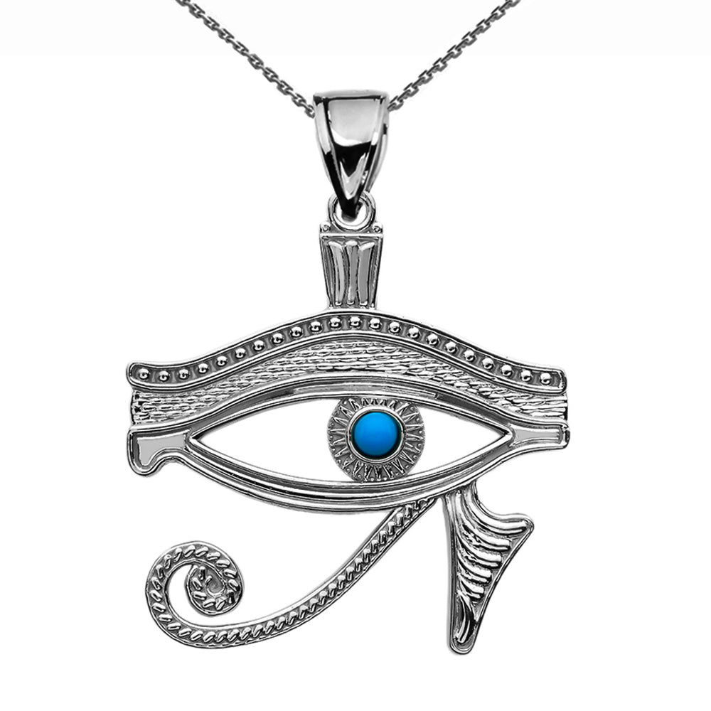 Sterling Silver Egyptian Eye of Horus Wadjet Turquoise Pendant Necklace