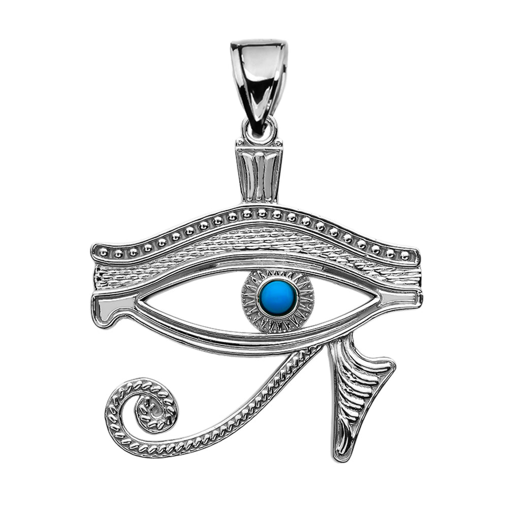 Sterling Silver Egyptian Eye of Horus Wadjet Turquoise Pendant Necklace, view 2