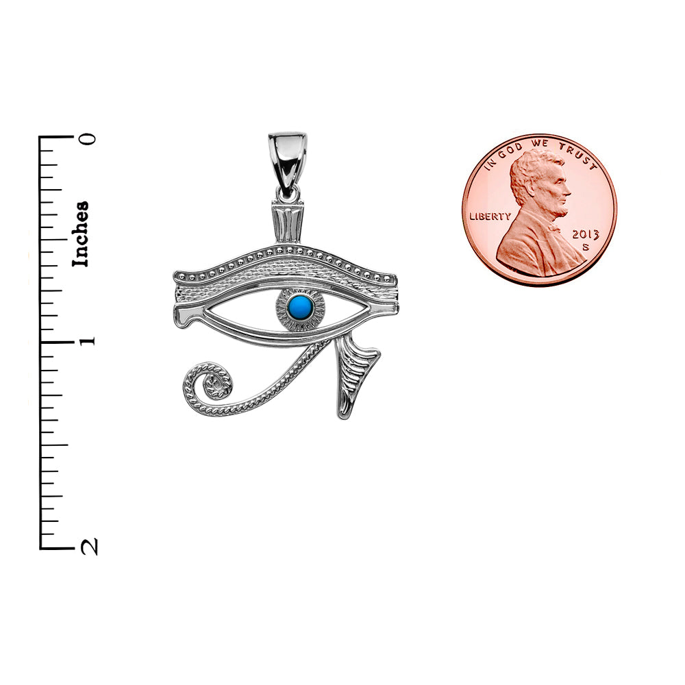 Sterling Silver Egyptian Eye of Horus Wadjet Turquoise Pendant Necklace, view 3
