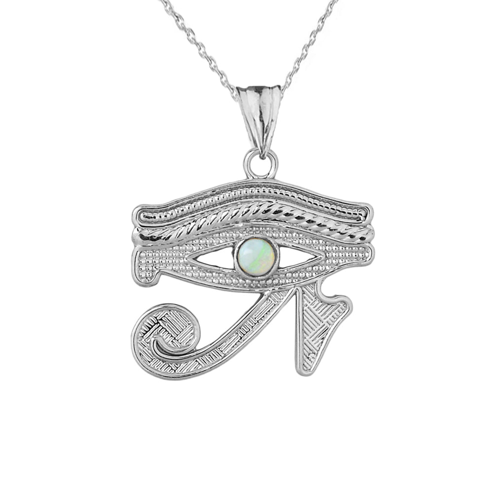 Sterling Silver Egyptian Eye of Horus Wedjet Opal Center Stone Pendant Necklace