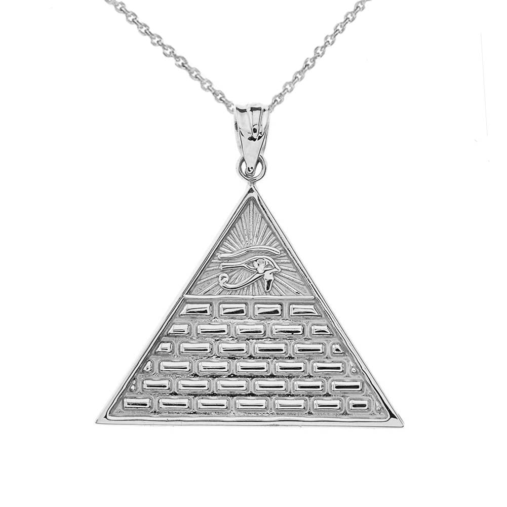 Sterling Silver Egyptian Eye of Ra/Providence Wedjat Pyramid Pendant Necklace
