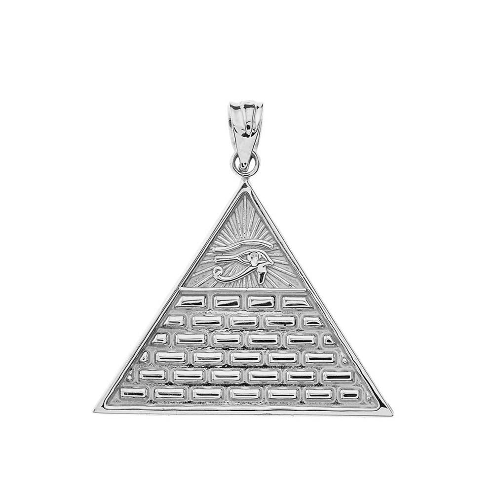 Sterling Silver Egyptian Eye of Ra/Providence Wedjat Pyramid Pendant Necklace, view 2