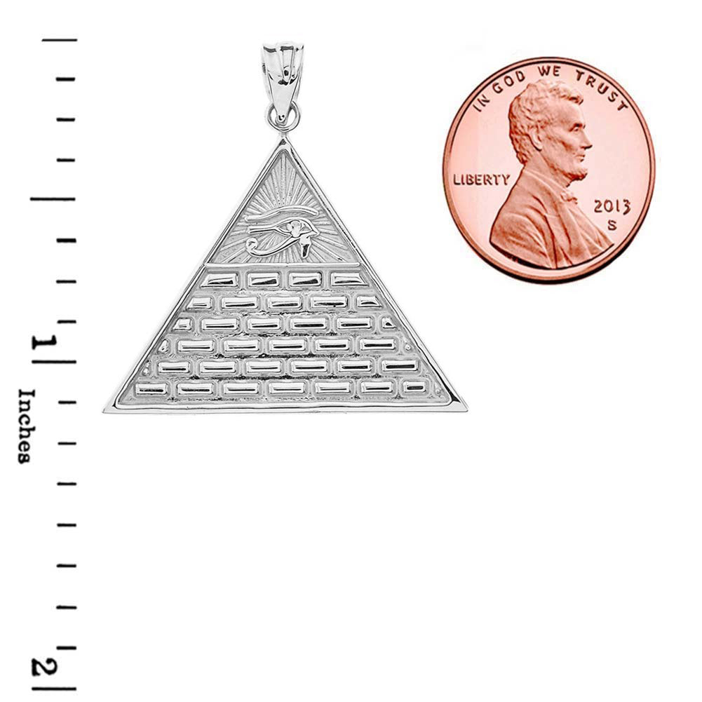 Sterling Silver Egyptian Eye of Ra/Providence Wedjat Pyramid Pendant Necklace, view 3