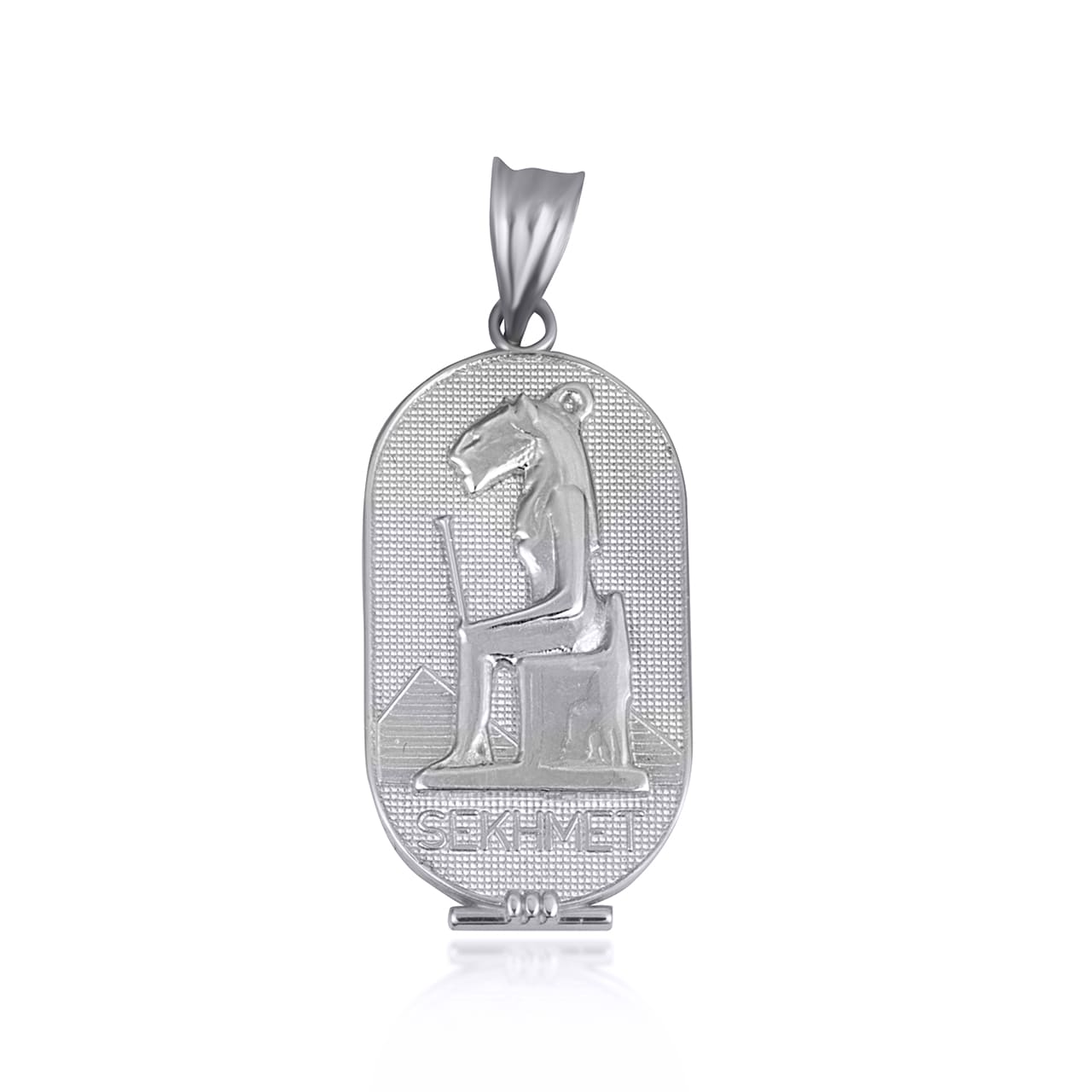Sterling Silver Egyptian Goddess Sekhmet Oval Hammered Medallion Pendant Necklace