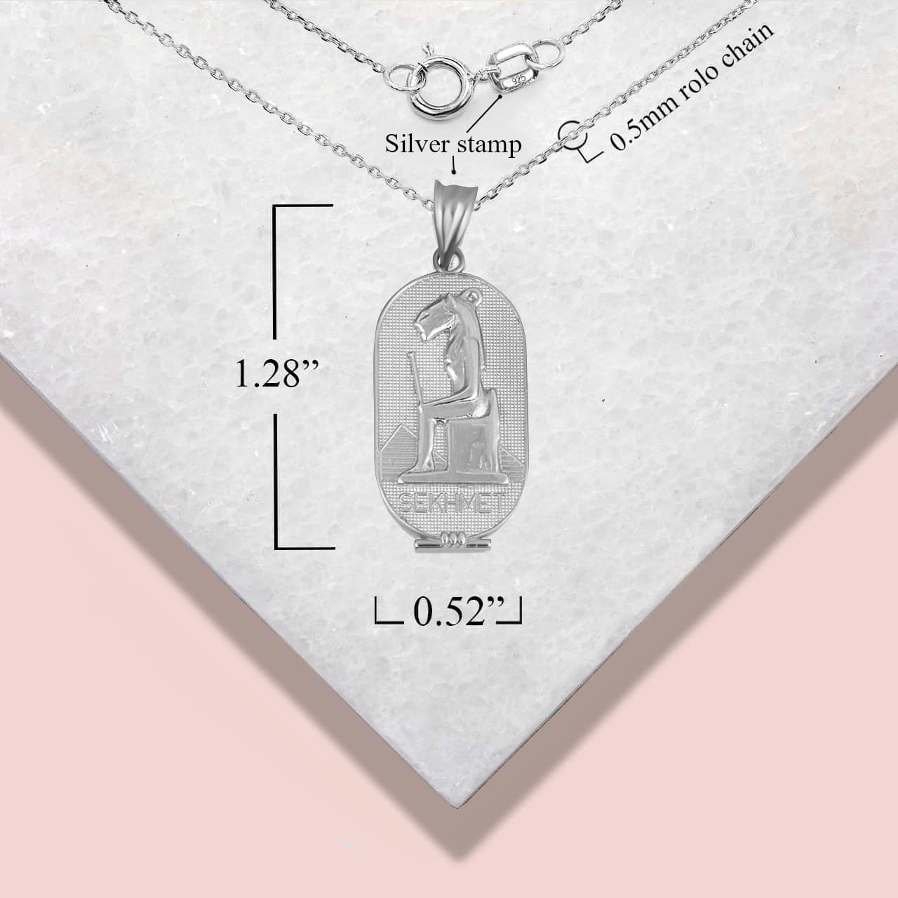 Sterling Silver Egyptian Goddess Sekhmet Oval Hammered Medallion Pendant Necklace, view 4